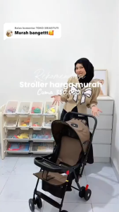BEIGE Stroller Bayi 2 Arah Lipat Ringan Bisa Tidur Rata Travel Kereta Dorong Anak 0-8 Tahun