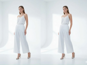 Celana Rayon Crincle Polos Wanita High-Waisted Wide-Leg - Celana Panjang Kasual Modis Warna Putih