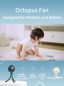 Nearra White Octopus Stroller Fan (Rechargeable 4000mAh)- Mute Gentle Rotation Mom&Baby Safe Portable Fan