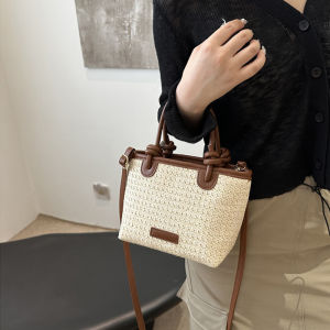 New Straw Woven Crossbody Bags For Women Summer Vacation Bucket Shoulder Bags Summer Seaside Beach Handbags
