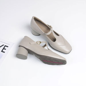 Square Toe Mary Jane Shoes Grey