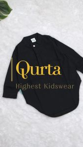 Highest Kids - Baju Koko Qurta Lengan Panjang Atasan Anak Cowok Warna Hitam Bahan Cotton Linen Usia 3th 4th 5th 6th 7th 8th 9th 10th HKHQ27