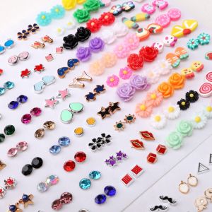 12/18/36/100 Cặp thời trang Hàn Quốc Bông Tai phong cách kết hợp Ngọc Trai Đầy Màu Sắc hoa kim cương giả Trái Cây Động Vật Bộ Bông tai trang sức nhựa Cho Cô Gái Piercing Kim Loại trang sức nữ Quà Tặng