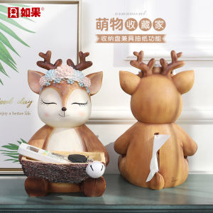 Creative Deer กล่องเก็บกุญแจตกแต่งบ้าน Entryway Decor ห้องนั่งเล่นหรูหราชาตารางเรซิ่นกระดาษผ้าเช็ดตัวผู้ถือ Handmade Art