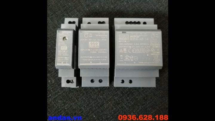 Bộ nguồn 24V, Nguồn cài thanh ray 24VDC, Mean Well HDR-15-24 HDR-30-24 HDR-60-24, 24V 0.5A, 24V 1.5A, 24V 2.5A