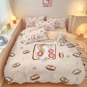Cartoon Japanese Style Shark Cat Bedding Set Student Dormitory Coverlet Three-Piece Set Soft Polyester Fabric Digital Printing