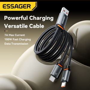 Essager สายไฟรถยนต์ชนิด2-In-1 7A 100W USB A-To Type C + สายเคเบิลหลอดไฟสายยาวสำหรับ IPhone16 15 14-6ซีรีส์ HuaweiMate70 Xiaomi15 Samsung แล็ปท็อปแท็บเล็ตโทรได้มือถือ USBA ไปพิมพ์ C +-C สายชาร์จเร็ว A-C + C A-C + L สำหรับรถยนต์สายชาร์จสายรับส่งข้อมูลยาว