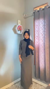 Long Dress - Slim Fit Gaun Wanita Rib Knit Casual Basic Dress rajut Press Body Korean style Bodycon