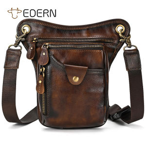 EDERN Retro Vegetable Tanned Leather Leg Bag for Men Motorcycle Thigh Bag Cowhide Waist Bag Mens Crossbody Bags Genuine Leather Drop Leg Pouch