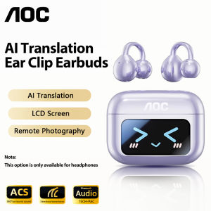 AI Earphones AOC ACD3521 Bluetooth Headphones HD Call Real-Time Translation Earbuds Smart Touch LCD Screen Wireless Earphones