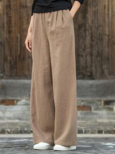 New 2024 Womens Wide Leg Pants Cotton Linen Casual Loose Comfortable Anti-Slip Stickers Included Summer Fashion Trousers