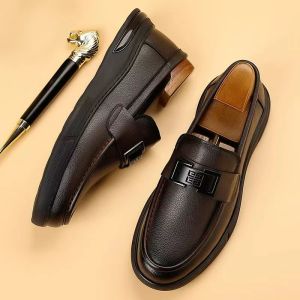 Leather Shoes Mens Autumn Winter New Soft Bottom Casual Business Heightening Fashion Genuine Leather Loafers Bean Bean Shoes