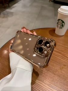 Desert Titanium Plating Phone Case for IPhone 16 Pro Max 16 Plus 11 12 13 14 15 Pro Max Transparent Hard Acrylic Casing Airbag Shockproof Bumper Cover