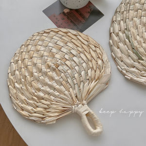 Vintage Large Handwoven Fan Summer Cooling Mosquito Repellent Durable Children Baby Fan Palm Leaf Material Banana Shape