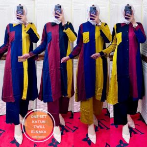 LONG SET KEMEJA KATUN TWILL/ATASAN MUSLIMAH TERBARU/BUSANA MUSLIMAH TERBARU