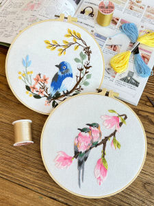 Handmade Embroidery Material Kit for Beginners Living Room Hanging Painting Floral And Bird Motifs Basic Stitch Practice Set