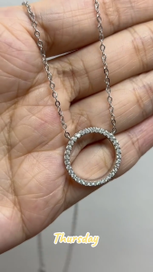 MILLENNE Minimal Circle Studded Cubic Zirconia White Gold Necklace with 925 Sterling Silver (MLP-01)
