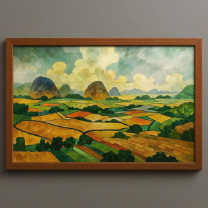 Tranh Nghệ thuật "Cánh Đồng Mênh Mông" VIETSMART ART - Lụa 45 x 60cm