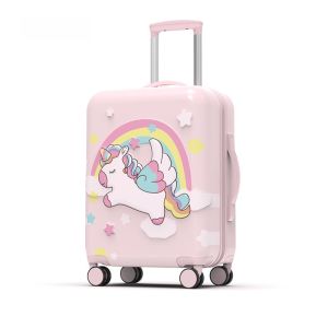 Silver Square Designer Luggage 20 Inch Silent Pink Womens Carry-On Suitcase Cartoon Pattern ABS+PC Material Universal Wheels