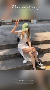 ชูดเดรสพื้นกระโปรง เดรสแขนสั้นคอกลมดีไซน์ ชูดกระโปรงสินค้า พร้อมส่ง เดรสออกเดท