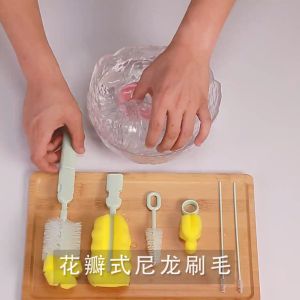 6pcs Bottle Brush Cleaning Kit Sponge Nipple Brush Baby Nipple Bottle Cleaner COD