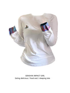 ผู้หญิง เสื้อยืดปักลายแขนยาว หลวม สลิมฟิต ฤดูใบไม้ร่วง ทันสมัย พรางหุ่น เสื้อเบส อินเทรนด์ เสื้อท่อนบน