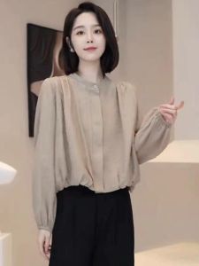 Elegant Unique Short Sleeve Pure Color Long Shirt Womens Fashionable French Vintage High Waist Straight Cut Casual Top