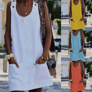 ชุดเดรสฤดูร้อนที่หรูหราสําหรับผู้หญิงStreetwearกลางเอวยาวแขนกุดเสื้อผ้าชิ้นเดียว