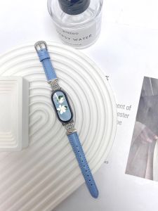 Uhada Smart Sports Bracelet Band Compatible with Xiaomi Mi Band 4/5/6/7/8/9 Leather Material Ocean Heart Design for Women