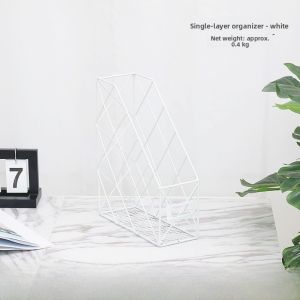 Nordic Metal Desktop Bookshelf Office Document Holder File Frame Storage Basket Archive Rack Woodin Business Supplies