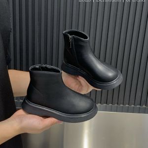 Childrens Martin Boots Fall and Winter Genuine Leather Baby Boots Little Kids Booties Black Soft End Boys Thin Cotton Shoes Girls Leather Boots