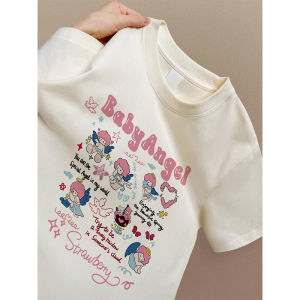 Pure Cotton Short Sleeve T-Shirt Women Summer New Loose Half Sleeve Vintage Print Student Top Korean Style Creative Pattern