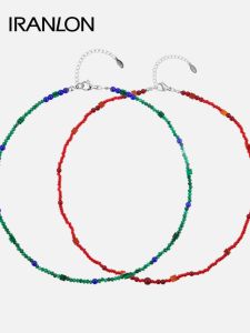 Natural New Chinese Style Necklace Red And Green Agate Crystal Pebble String Beads Clavicle Chain Fashion Jewelry Accessory