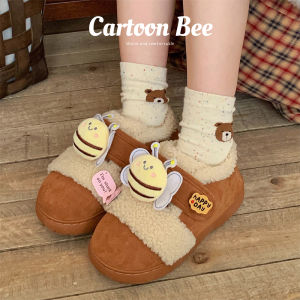 Cute Color Block Bean Shoes for Women Capybara Water Outerwear Fun Magic Tape Cotton Shoes Autumn Winter Parent-Child Casual Shoes