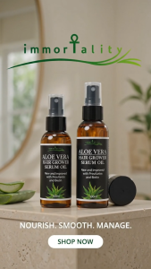 Immortality Aloe Vera Hair Serum for Dry & Frizzy Hair | Ginger Neem & Vitamin E Botanical Hair Treatment