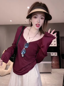 Casual Versatile Thin Long Sleeve V-Neck T-Shirt Womens Commute Slimming Top Autumn New Style Loose Feeling Female Fashion