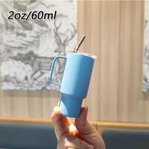 Portable Stainless Steel Mini Handle 2oz Shot Glass Insulated Travel Car Straw Coffee Cup 60ml Concentrated Coffee Cup