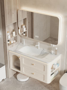 DIPURUI | French Creamy Style Bathroom Cabinet with Integral Ceramic Basin Side-Opening Storage
