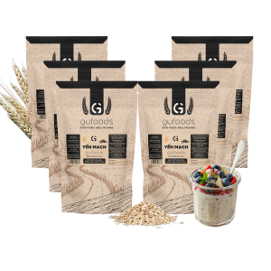 [3kg] Combo 6 túi Yến mạch tươi cán mỏng (cán dẹt) GUfoods - Giàu chất xơ & protein thực vật Tốt cho sức khoẻ Túi zip tiện lợi Healthy Lành mạnh Tập gym Eat clean