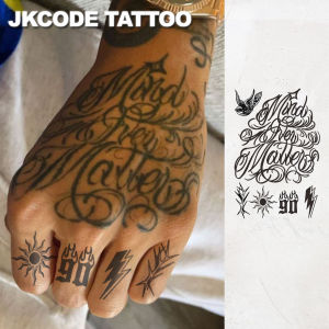 Waterproof Hand Tattoo for Men - Street Graffiti - Mind over Matter - Letter Tattoo - Street Graffiti Style Tattoo for Hands and Fingers Casual Cool Mens Tattoo for Hands Neck and Head Long-Lasting Waterproof for 15 Days
