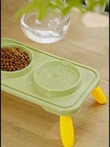 Cat Double Bowl Non-Slip Neck Protection Pet High-capacity Water Food Bowl Tall Feet Plastic with Foldable Stand