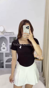 Crop top Wanita Bordir / Atasan Lengan Pendek Vneck Kerah Wanita 078