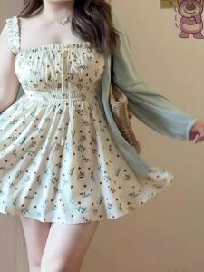 Summer Large Size Womens Dress Floral Print Strapless Sweet Style A-Line Mini Skirt Slimming Effect High Waist Commute
