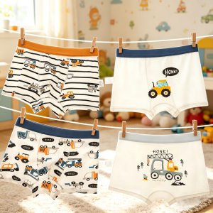 Kids Boxer Briefs Soft Cotton Little Boys Stretchy Breathable Underwear Panties Engineering Truck Prints Toddler Boy Underpants