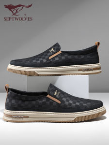 Septwolves Old Beijing Canvas Shoes Mens Summer Autumn Breathable Slip-On Soft Bottom Casual Black Mens Footwear