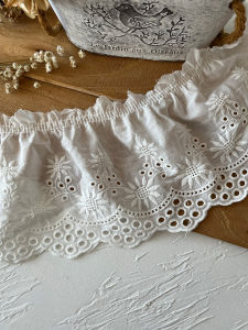 High-End Cotton Embroidered Flower Lace Trim Handmade DIY Decorative Fabric with Hollow out Design And Wide Pleats