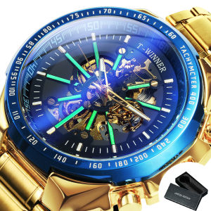T-WINNER | WINNER Fashion Mechanical Watch for Men Luminous Hands Sports Skeleton Automatic Watches Stainless Steel Strap Mens Wristwatches