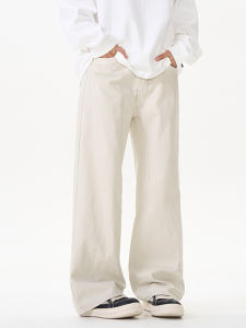 กางเกงยีนส์ทรงตรงผ้ายืดคอตตอนแท้สไตล์วินเทจสำหรับผู้ชายและผู้หญิง กางเกงขายาวทรงหลวมสบาย ๆ ทรงหลวม ทรงหลวม ทรงหลวม