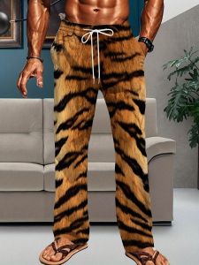 2026 Hot Selling New Fashionable and Domineering Tiger Fur Texture Mens Pants Feature 3D Printed Breathable Loose Pants