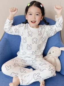 Childrens Bamboo Fiber Sleepwear Long Sleeve Modal Home Clothes Spring Autumn Style Girls Boy Baby Air Conditioning Suit